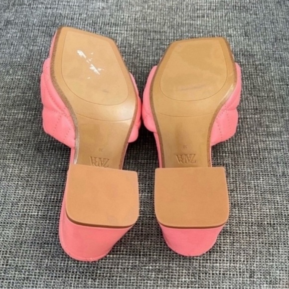 Zara Pink Quilted Leather Open Toe Heeled Sandals 7.5 - Picture 4 of 4